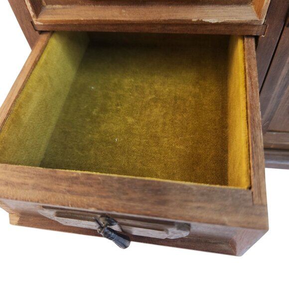 Vintage Wooden Jewelry Box Storage Chest With Drawers & Cabinet 18"L x 7"H - Picture 11 of 16